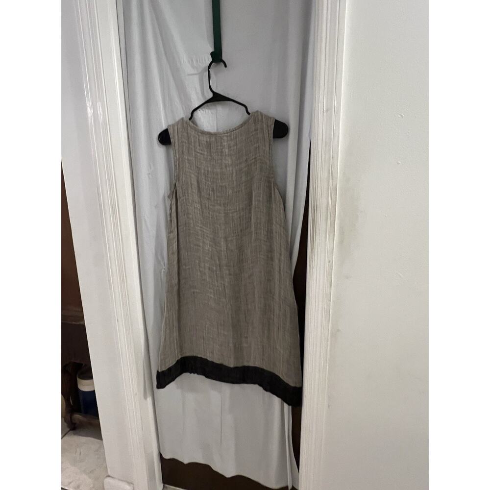 Flax Brown Black Color Block Linen Tank Shift Dress Sz S Resort Beach - Picture 5 of 5